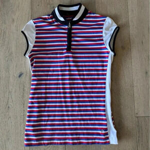 Lohla Sport Striped Cap Sleeve Polo Small Red White Blue